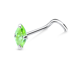Pear Shaped Stone Silver Curved Nose Stud NSKB-160